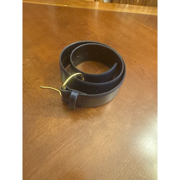 Accessory Lady Navy Blue Leather Belt Size M with Gold Tone Accent Buckle - Picture 7 of 16